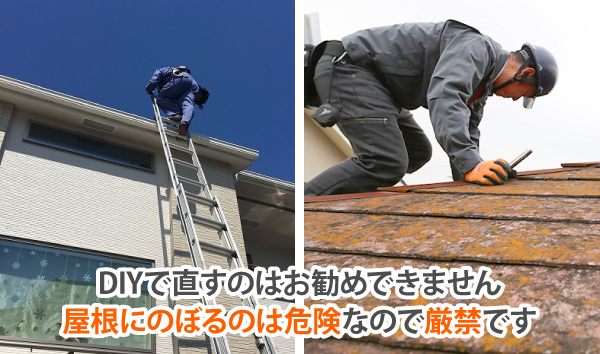 DIYで直すのはお勧めできません。屋根にのぼるのは危険なので厳禁です