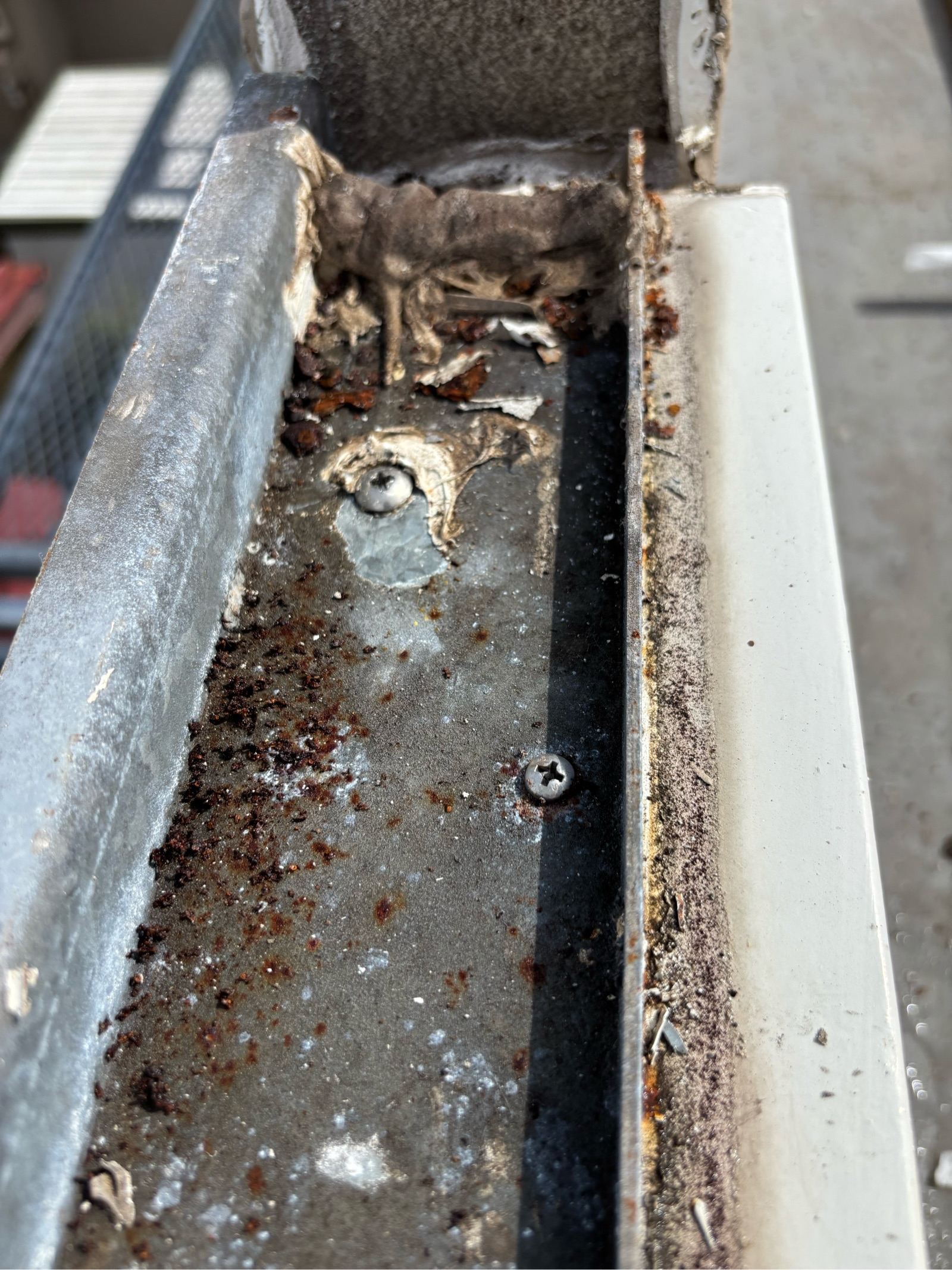 汚れが溜まった笠木内部