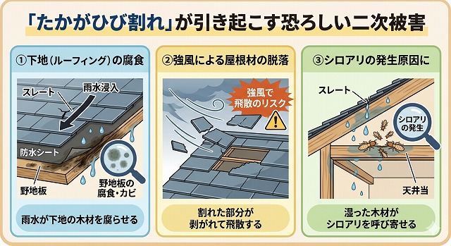 スレートのひび割れ起こす2次被害