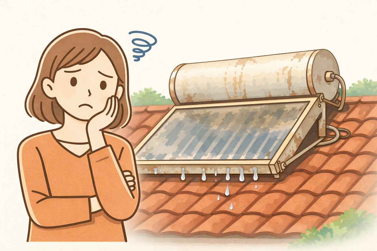 朝日ソーラーに困る女性イラストImage画像