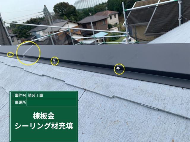 棟板金工事シーリング材充填後