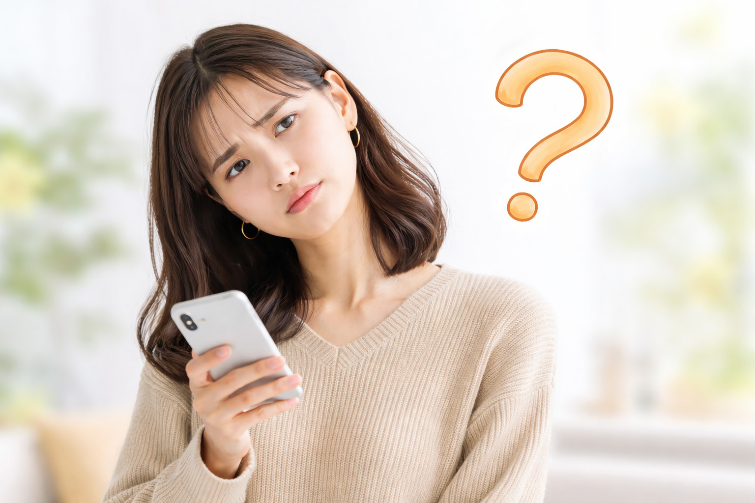 首を傾げる女性のイメージ画像